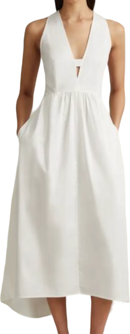 REISS White Yana Cotton Blend High-low Midi Dress BNWT UK 6