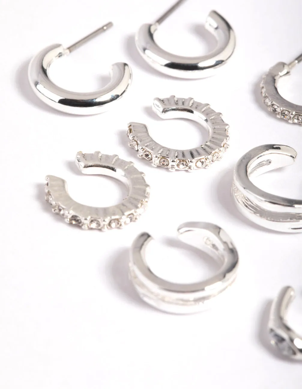 Silver Plated Diamante Hoops 5-Pack