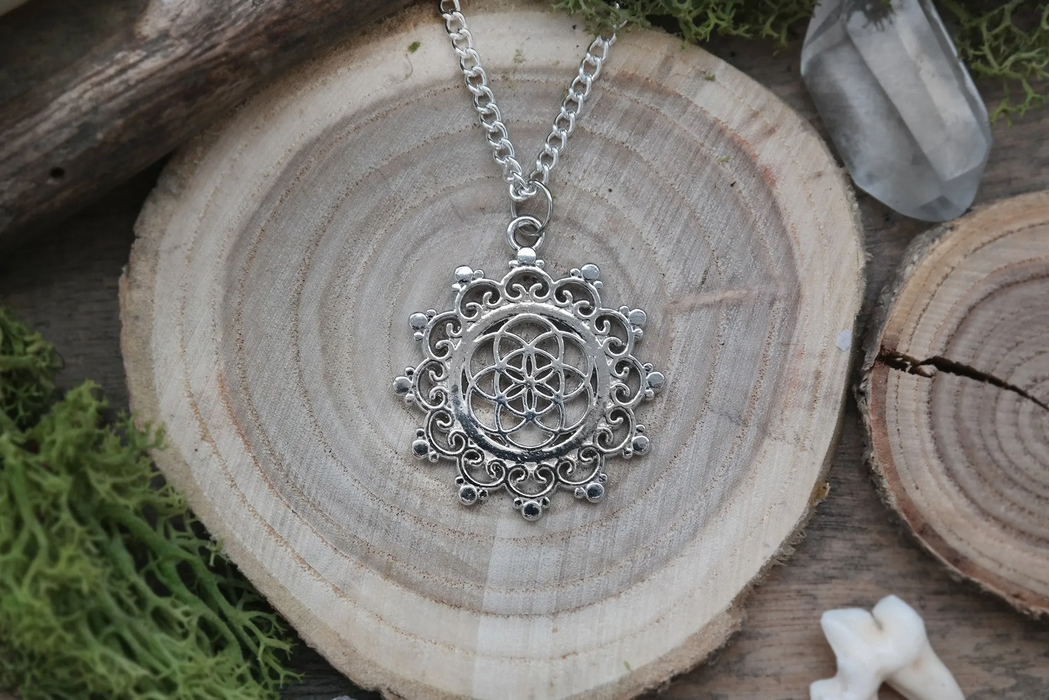 Silver Seed of Life Mandala Necklace #N51