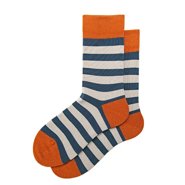 Striped Mid-Calf Length Socks Men's Cotton Socks