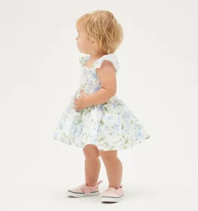 The Baby Ellie Nap Dress - Blue Peony Bouquet Cotton