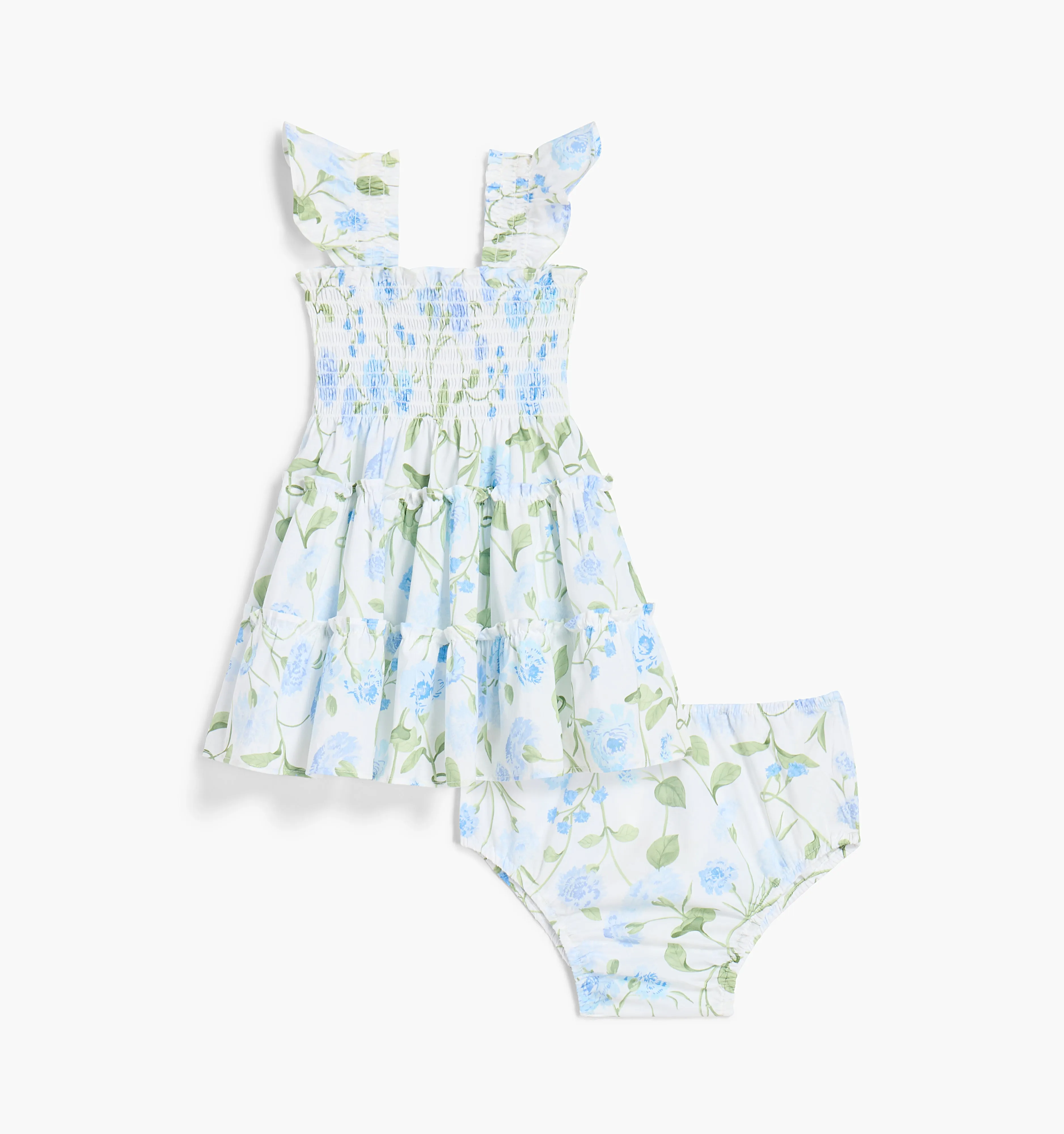 The Baby Ellie Nap Dress - Blue Peony Bouquet Cotton