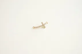 Wholesale Cross Connector Charm with CZ- 18k gold plated over 925 Sterling Silver, Cross connector link spacer, Cubic Zirconia, Micro Pave Cross, 262