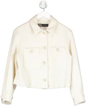 ZARA Cream Cotton Blend Cropped Blazer UK S